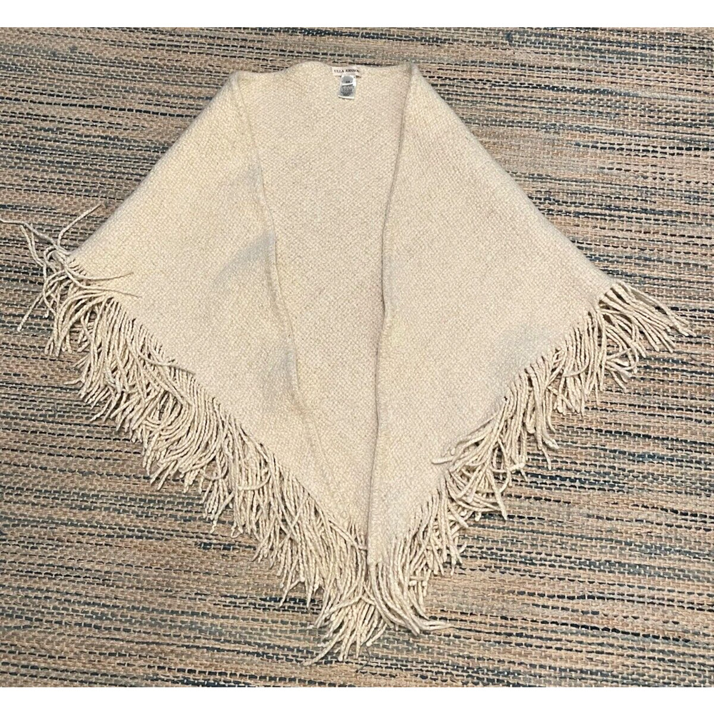 Ulla Johnson Martina Shawl Womens One Size Ivory Merino Wool Blend Fringe Warm
